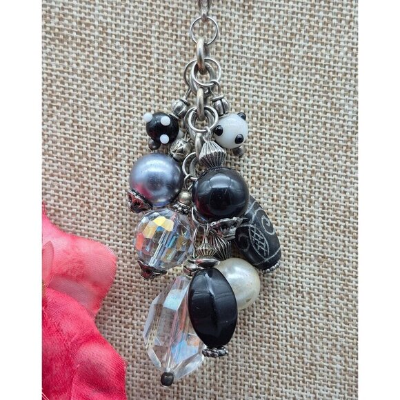 Silver Tone Toggle Necklace Textured Link Multi Beaded Pendant Dangle Tassel 20" - Picture 5 of 10